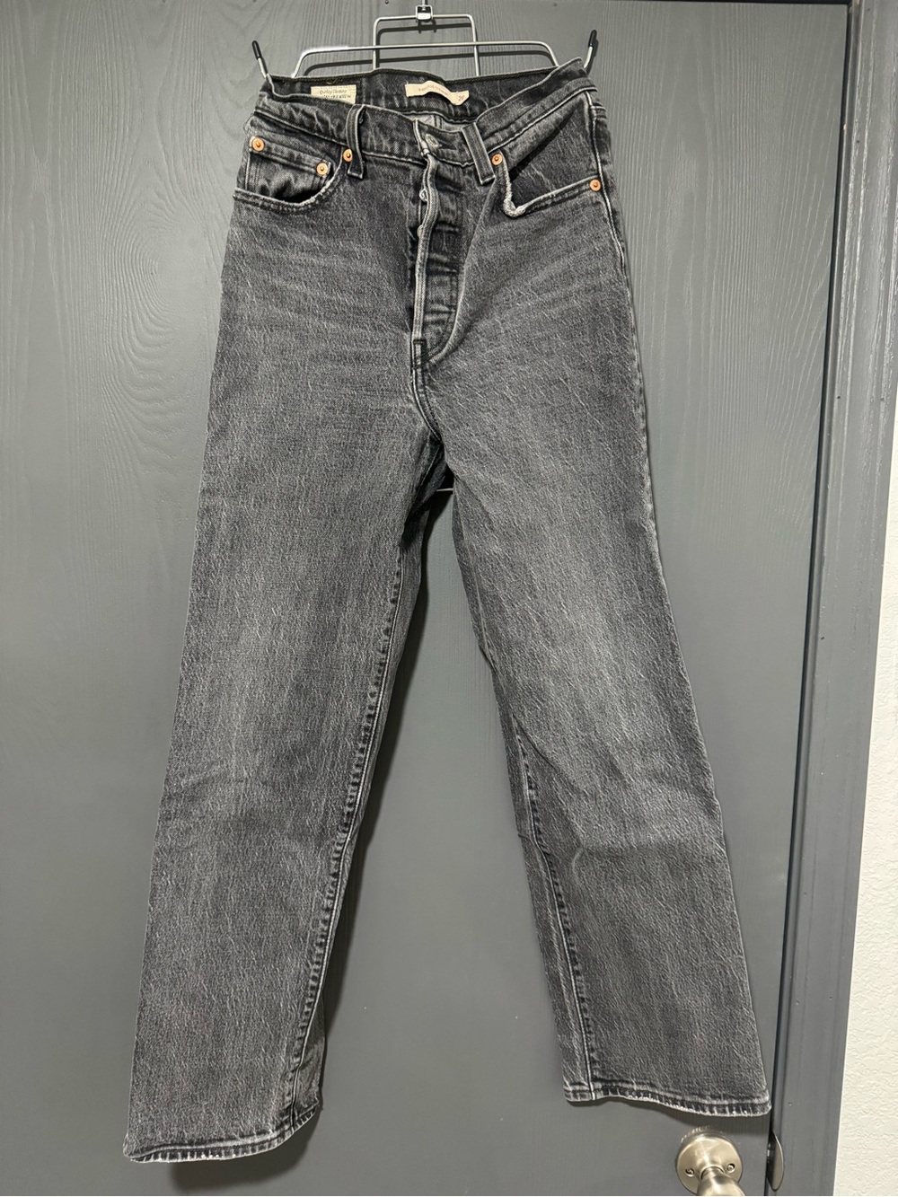 Women's Black Washed Straight-Leg Jeans